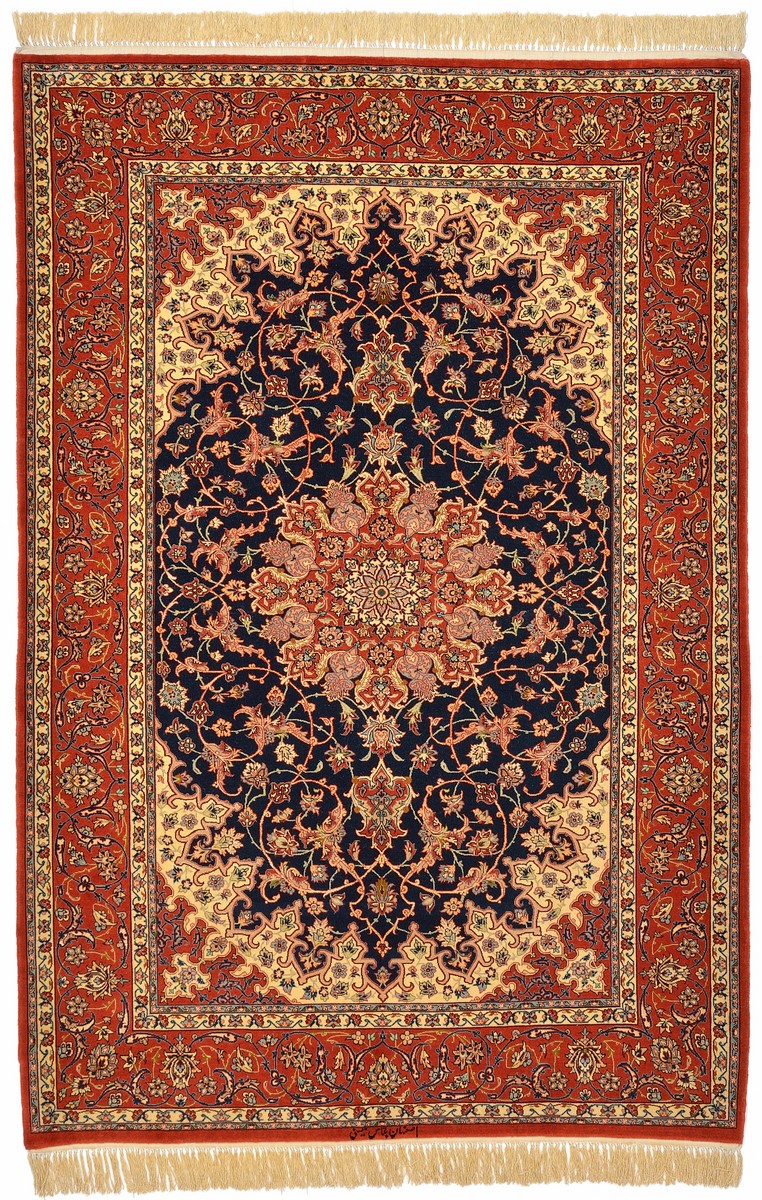 Perzsa szőnyeg Iszfahán Selyemfonal 6'9"x4'6" 6'9"x4'6", Perzsa szőnyeg Kézzel csomózva