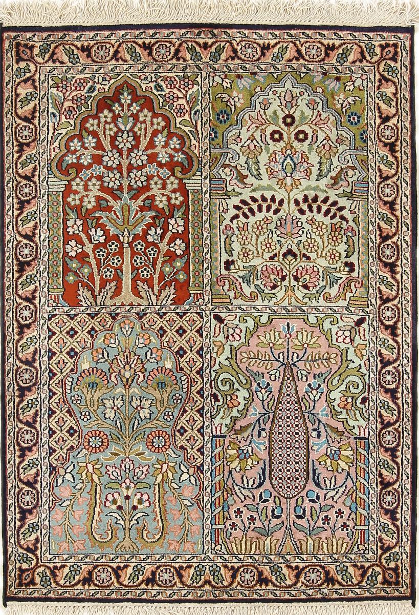 Indischer Teppich Kaschmir Seide 91x66 91x66, Perserteppich Handgeknüpft