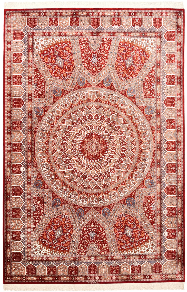 Perzisch tapijt Qum Zijde 302x198 302x198, Perzisch tapijt Handgeknoopte