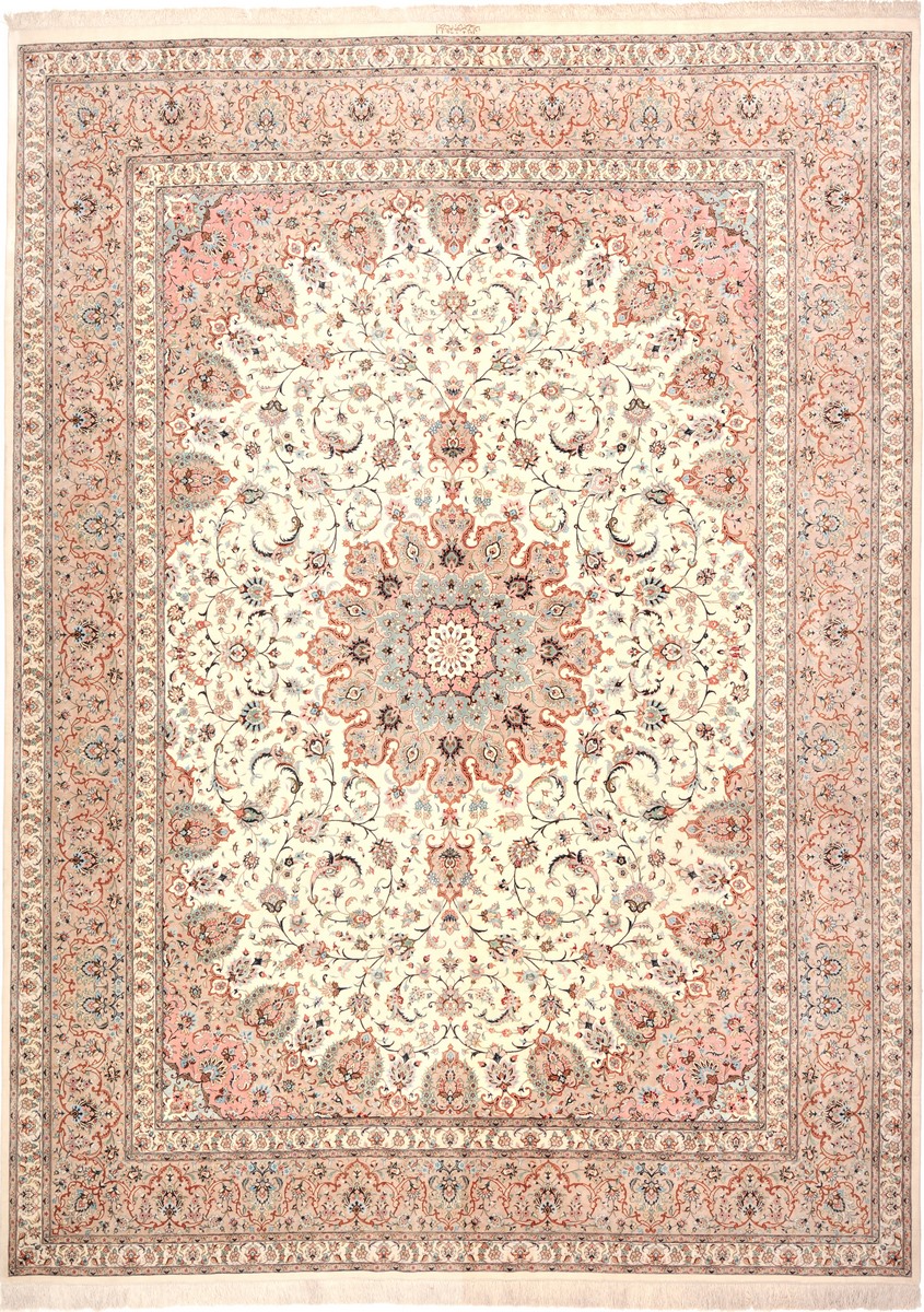 Perzisch tapijt Qum Zijde 402x296 402x296, Perzisch tapijt Handgeknoopte