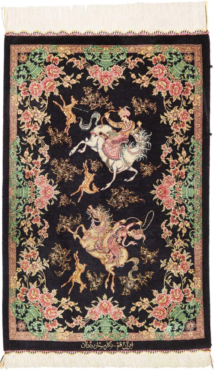 Perzisch tapijt Qum Zijde 86x58 86x58, Perzisch tapijt Handgeknoopte