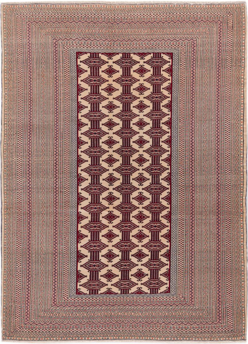 Alfombra persa Turkaman Vieja Urdimbre de Seda 195x140 195x140, Alfombra persa Anudado a mano