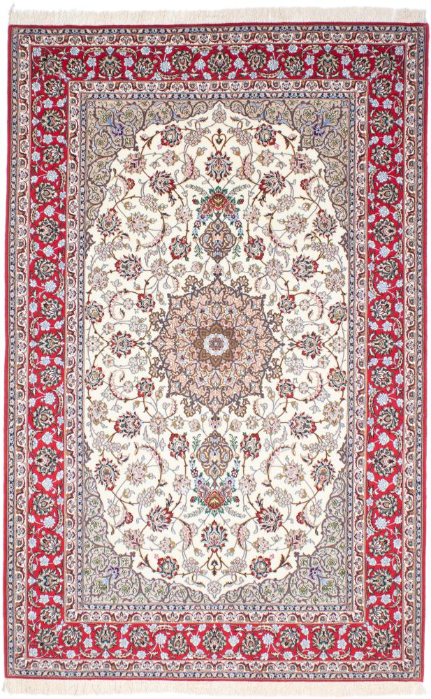 Tapete persa Isfahan Fio de Seda 8'1"x5'3" 8'1"x5'3", Tapete persa Atado à mão