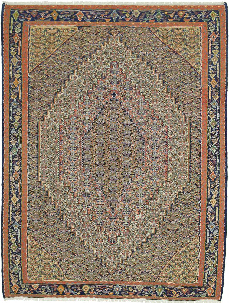 Tapete persa Kilim Senneh 9'3"x6'11" 9'3"x6'11", Tapete persa Atado à mão