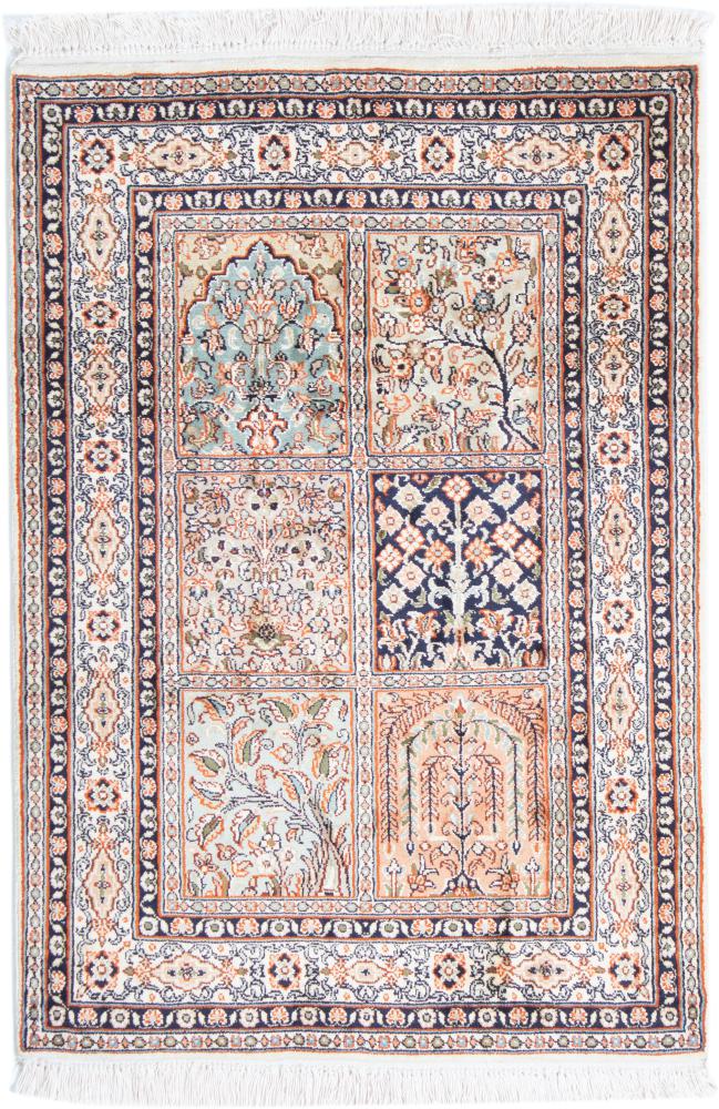 Indischer Teppich Kaschmir Seide 3'0"x2'2" 3'0"x2'2", Perserteppich Handgeknüpft