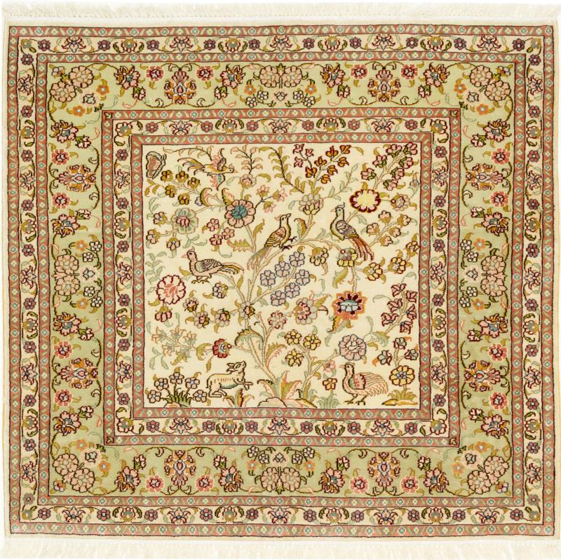  Hereke Zijde 93x91 93x91, Perzisch tapijt Handgeknoopte