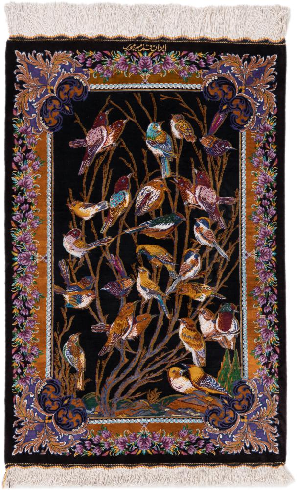 Tappeto persiano Qum di Seta Firmato Mir Mahdi 89x63 89x63, Tappeto persiano Annodato a mano