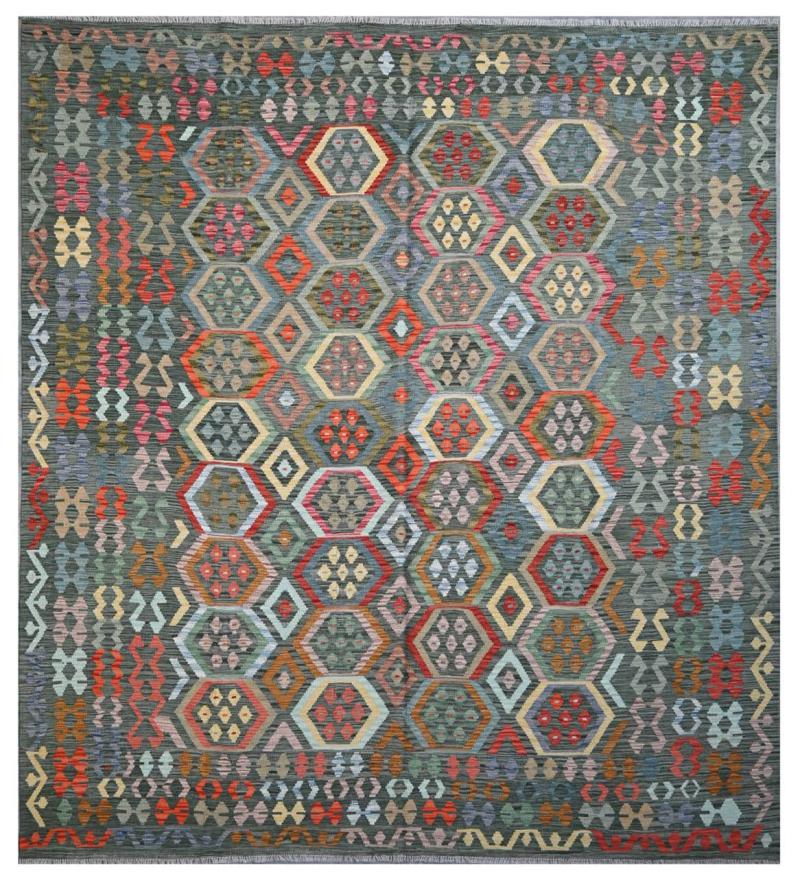 Afghan rug Kilim Afghan 9'9"x8'9" 9'9"x8'9", Persian Rug Woven by hand