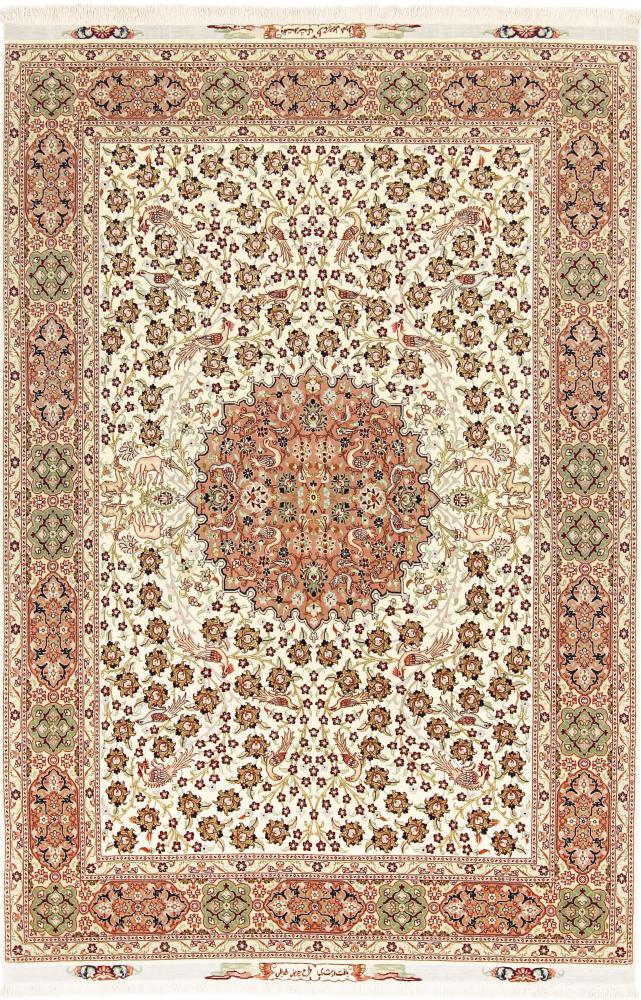 Tapis persan Tabriz 60Raj Signé Chaîne de Soie 234x153 234x153, Tapis persan Noué à la main