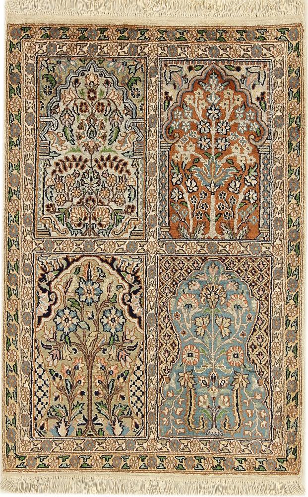 Indischer Teppich Kaschmir Seide 3'1"x2'0" 3'1"x2'0", Perserteppich Handgeknüpft
