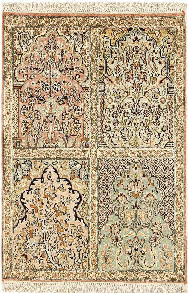 Indo rug Kashmir Silk 3'0"x2'0" 3'0"x2'0", Persian Rug Knotted by hand