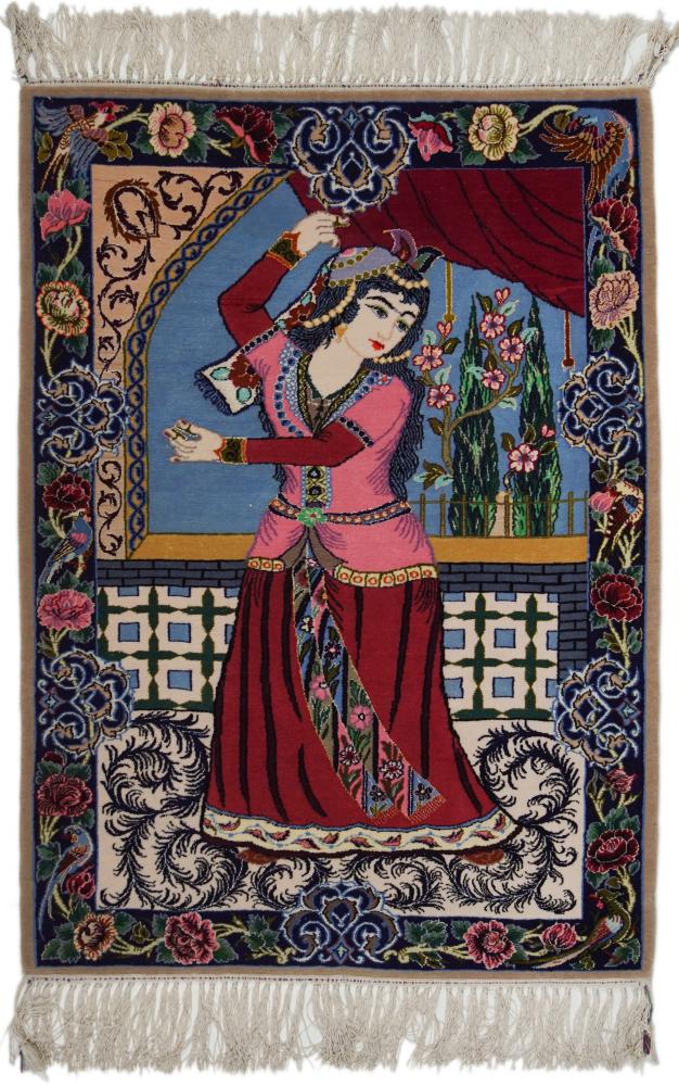 Persian Rug Isfahan Old Silk Warp 98x73 98x73, Persian Rug Knotted by hand