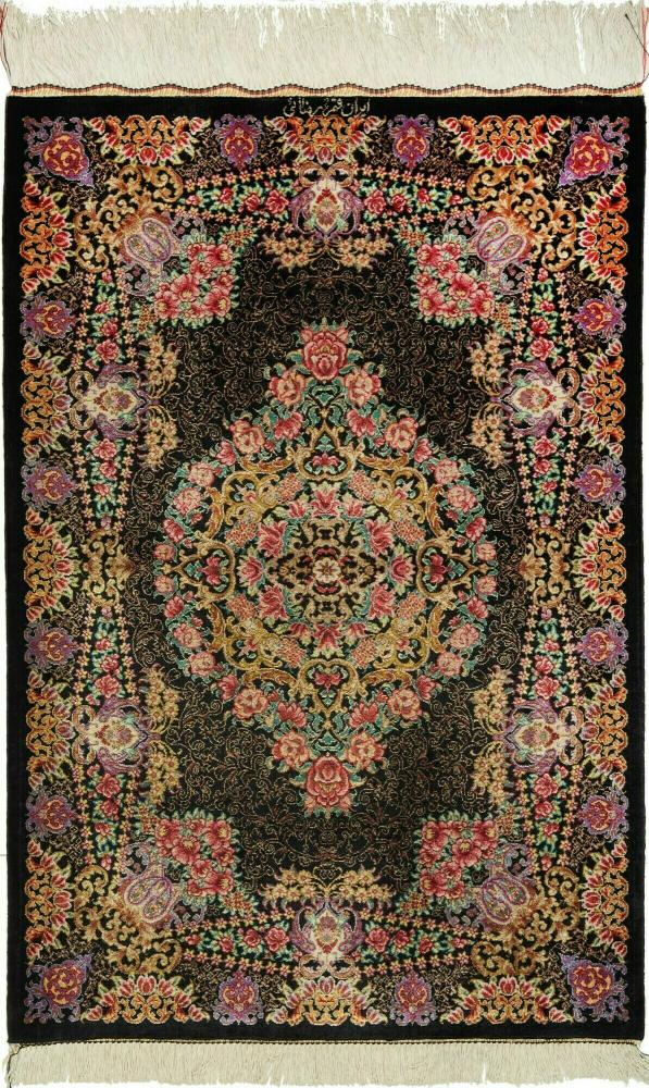 Persian Rug Qum Silk 2'11"x2'0" 2'11"x2'0", Persian Rug Knotted by hand