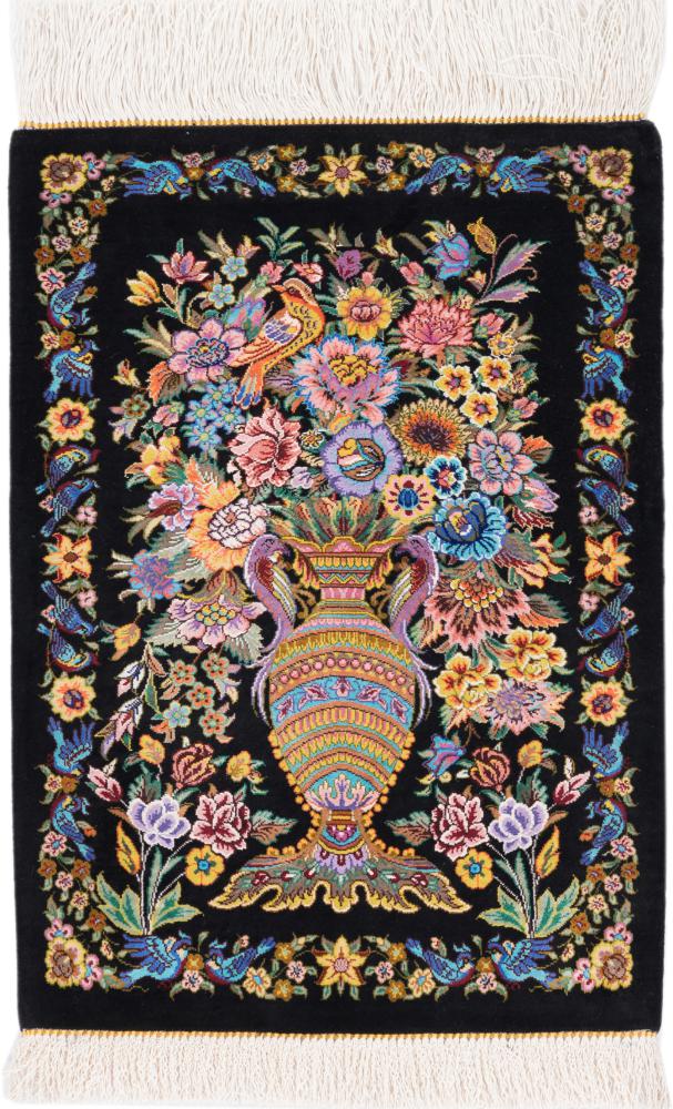 Persian Rug Qum Silk 1'10"x1'4" 1'10"x1'4", Persian Rug Knotted by hand