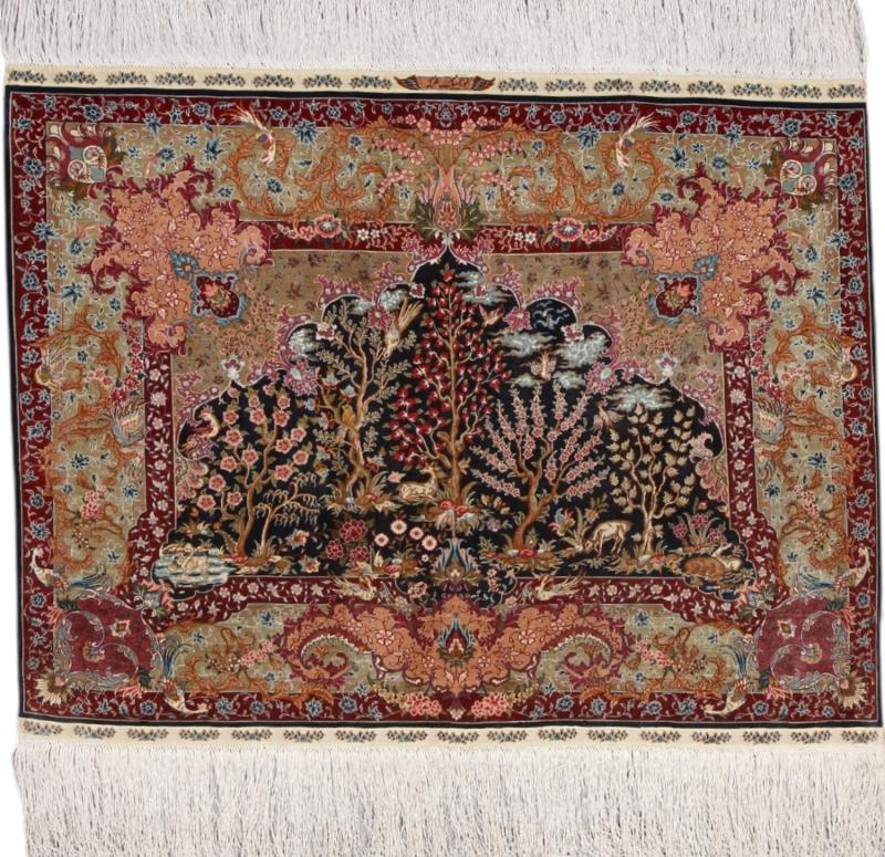  Hereke Zijde 93x72 93x72, Perzisch tapijt Handgeknoopte