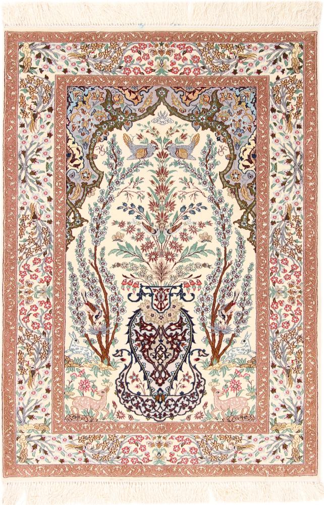 Perzsa szőnyeg Iszfahán Selyemfonal 4'11"x3'5" 4'11"x3'5", Perzsa szőnyeg Kézzel csomózva