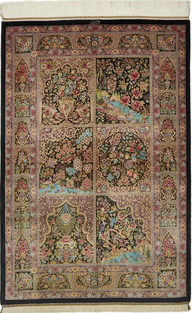 Persian Rug Qum Silk 4'11"x3'4" 4'11"x3'4", Persian Rug Knotted by hand