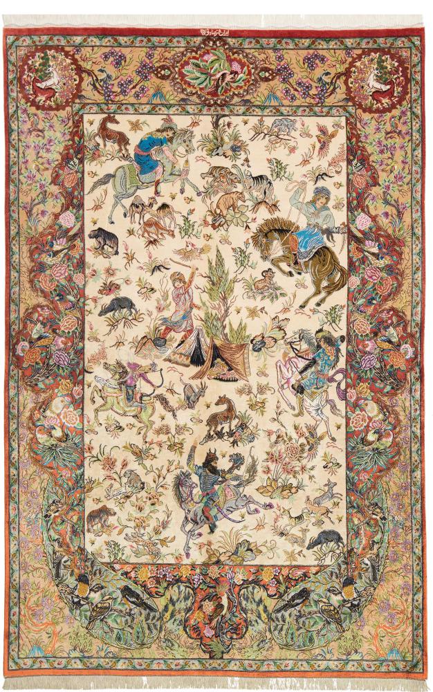 Persisk tæppe Ghom Silke 196x129 196x129, Persisk tæppe Knyttet i hånden