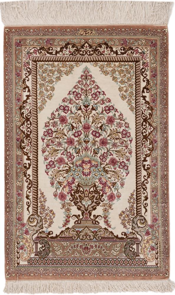 Persian Rug Qum Silk Signed Motevasel 2'11"x2'1" 2'11"x2'1", Persian Rug Knotted by hand
