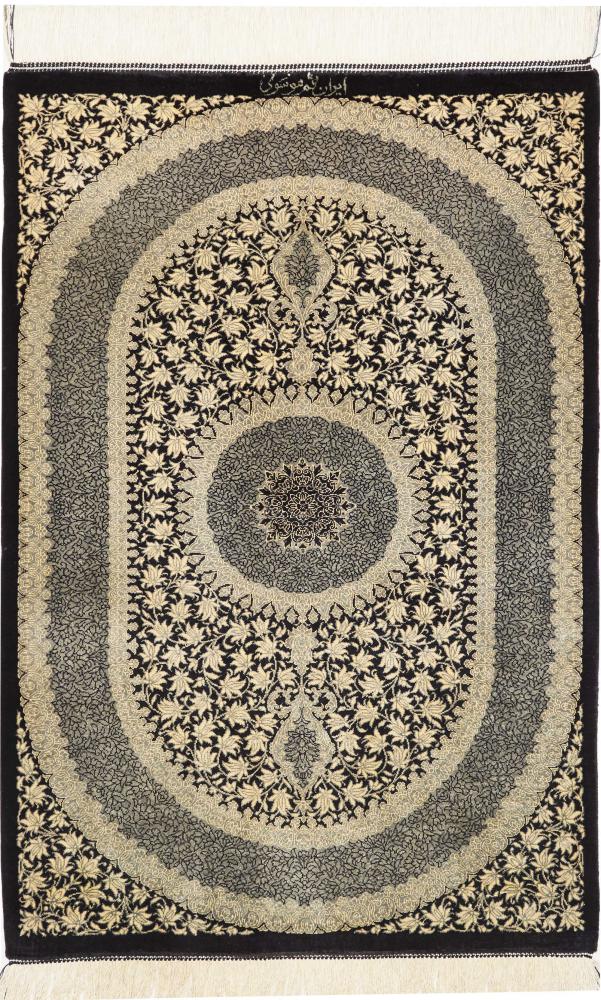 Perzisch tapijt Qum Zijde 92x60 92x60, Perzisch tapijt Handgeknoopte