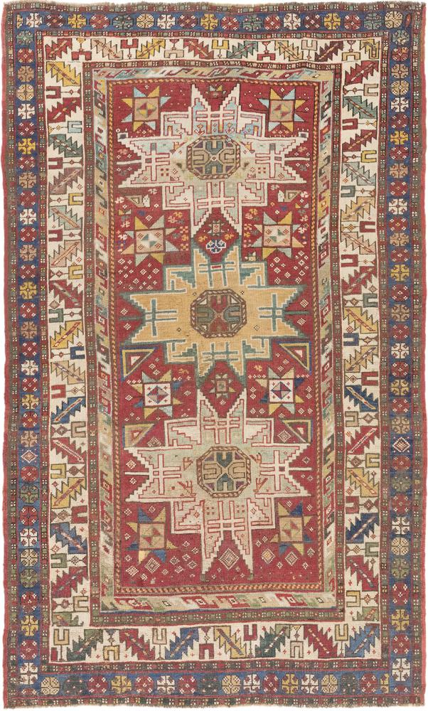 Russian rug Kazak Lesgi Antique 6'9"x4'1" 6'9"x4'1", Persian Rug Knotted by hand