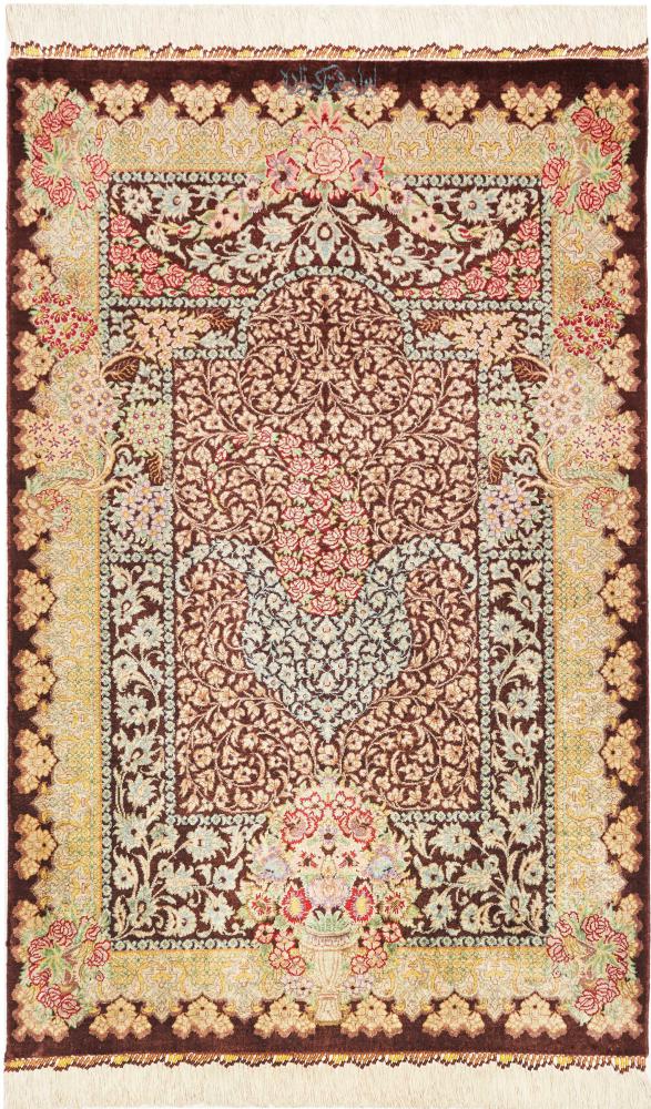 Perzisch tapijt Qum Zijde 93x61 93x61, Perzisch tapijt Handgeknoopte