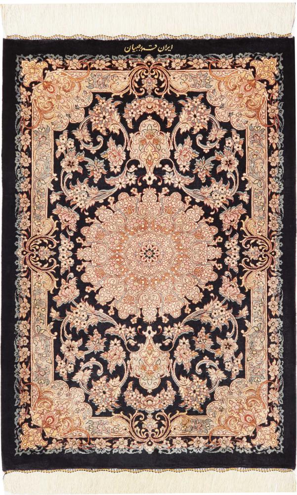 Perzisch tapijt Qum Zijde 91x61 91x61, Perzisch tapijt Handgeknoopte