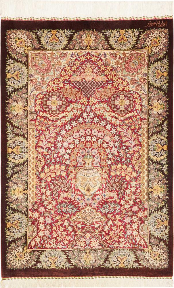 Perzisch tapijt Qum Zijde 93x64 93x64, Perzisch tapijt Handgeknoopte