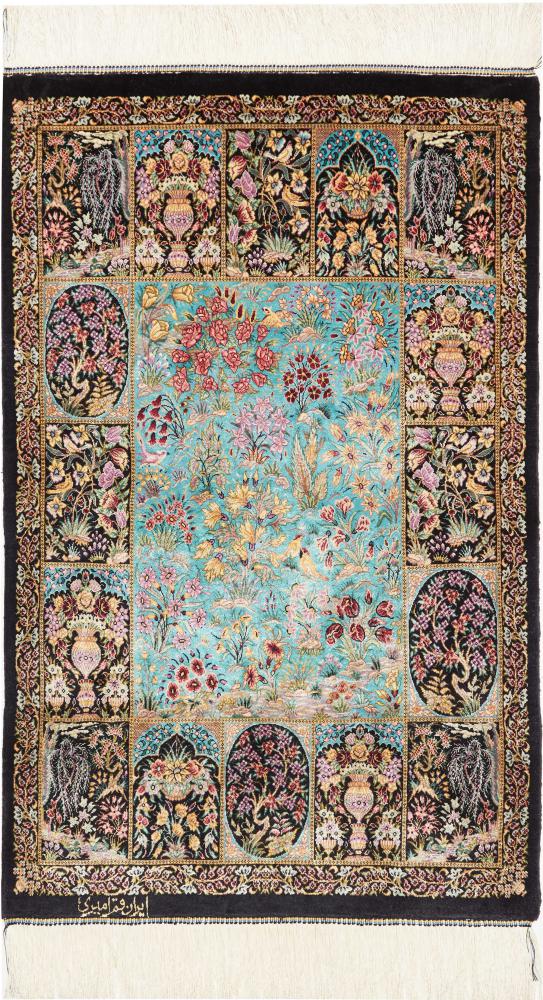 Perzisch tapijt Qum Zijde 92x58 92x58, Perzisch tapijt Handgeknoopte