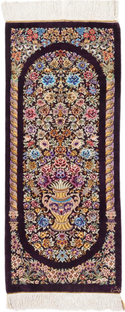 Tappeto persiano Qum di Seta Beigi 90x30 90x30, Tappeto persiano Annodato a mano