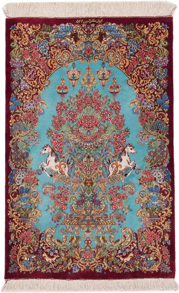 Alfombra persa Ghom de Seda Firmado Mozafarodin 544 93x61 93x61, Alfombra persa Anudado a mano