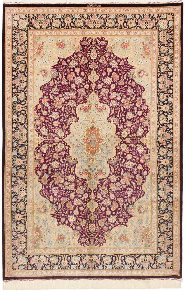 Persisk tæppe Ghom Silke 200x134 200x134, Persisk tæppe Knyttet i hånden