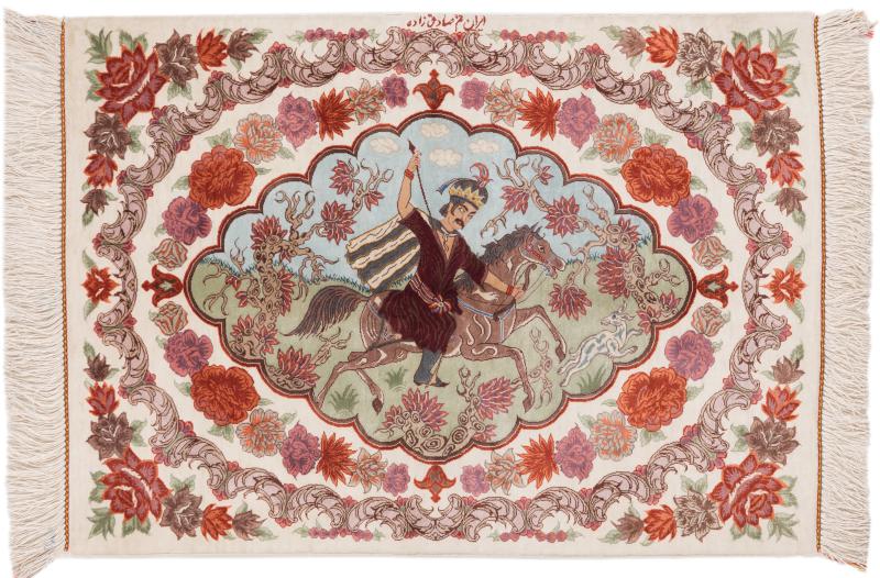 Persian Rug Qum Silk Signed Sadeghzadeh 91x57 91x57, Persian Rug Knotted by hand
