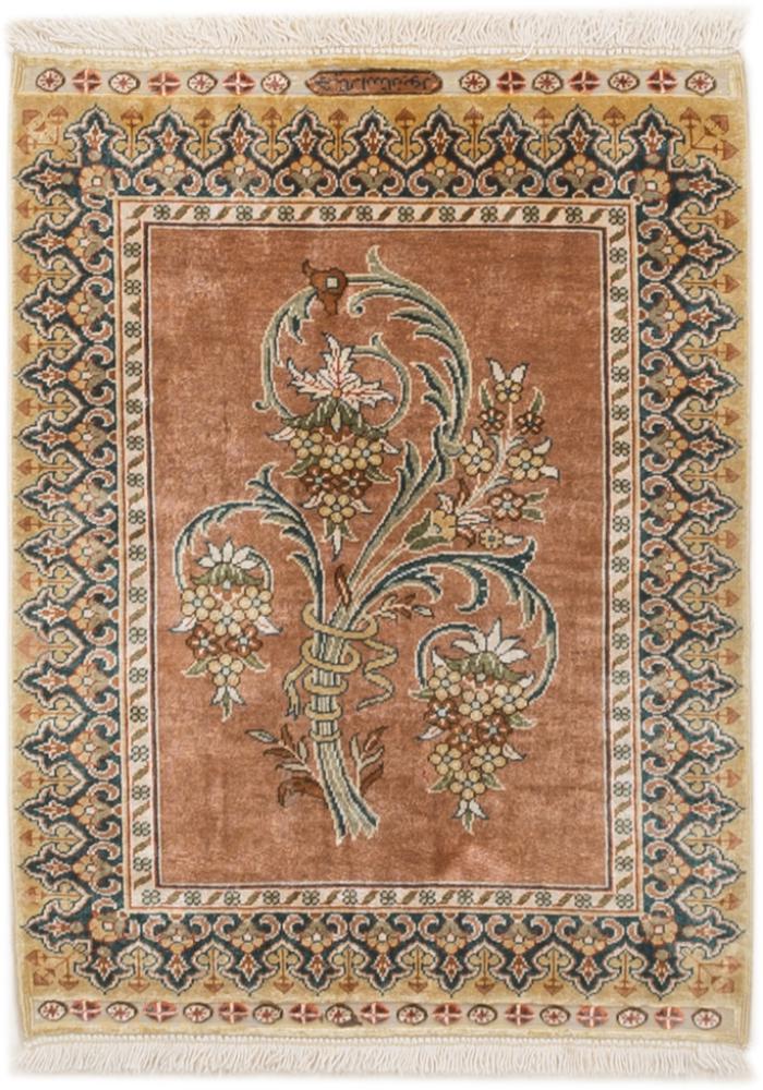 Y489 トルコ絨毯 カイセリ シルク100％ 手織 証明書付 39×58㎝ 【公式