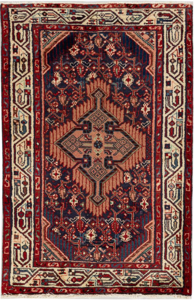 Persian Rug Hamadan Zageh 4'1"x2'8" 4'1"x2'8", Persian Rug Knotted by hand
