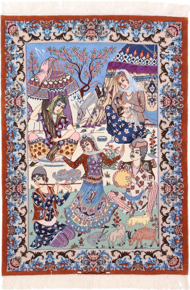 Perzsa szőnyeg Iszfahán Selyemfonal 4'8"x3'5" 4'8"x3'5", Perzsa szőnyeg Kézzel csomózva
