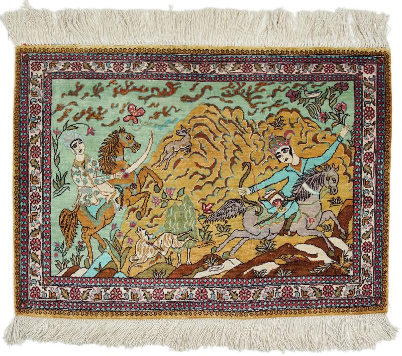 Persian Rug Qum Silk Old 2'9"x2'2" 2'9"x2'2", Persian Rug Knotted by hand