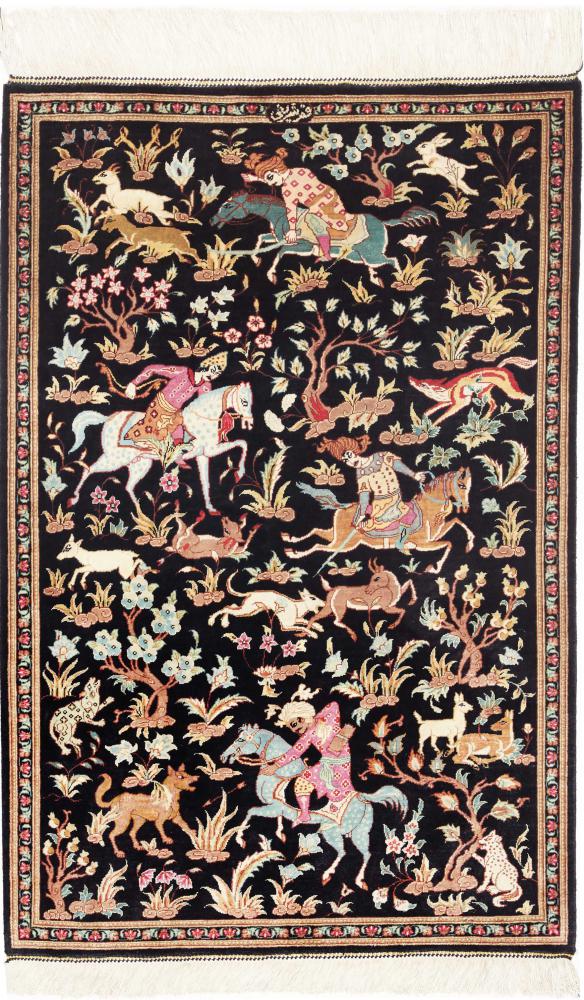 Persian Rug Qum Silk 3'1"x1'11" 3'1"x1'11", Persian Rug Knotted by hand