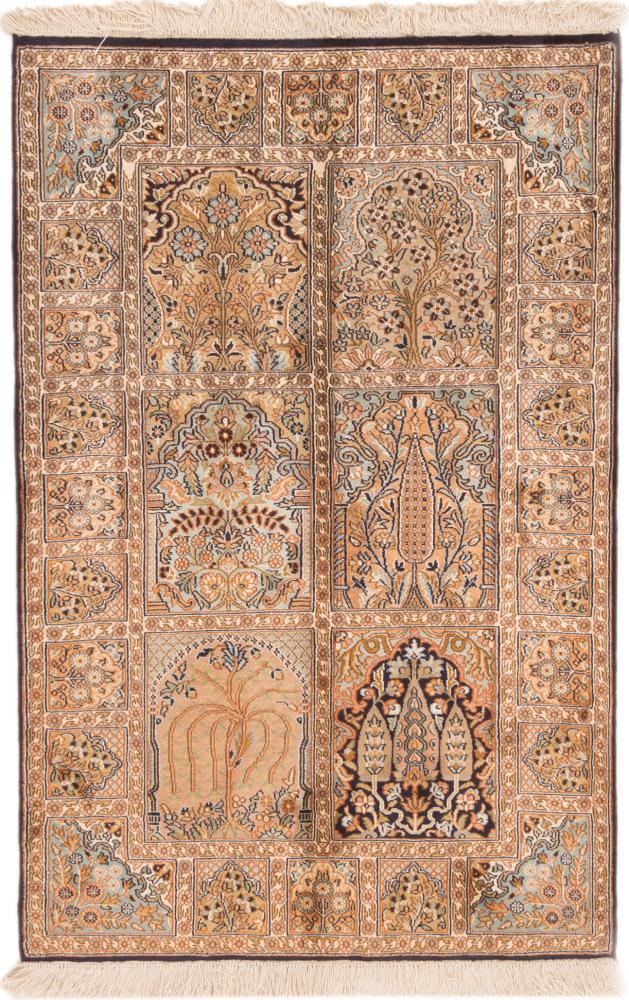 Ινδικό χαλί Kashmir μετάξι 4'0"x2'7" 4'0"x2'7", Περσικό χαλί Οι κόμποι έγιναν με το χέρι