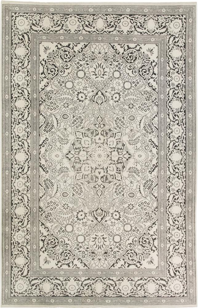 Indo rug Kashmir Silk Old Vintage 9'4"x6'0" 9'4"x6'0", Persian Rug Knotted by hand