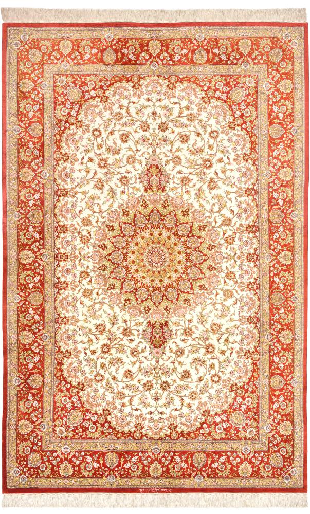 Persian Rug Qum Silk Signed 7'10"x5'1" 7'10"x5'1", Persian Rug Knotted by hand