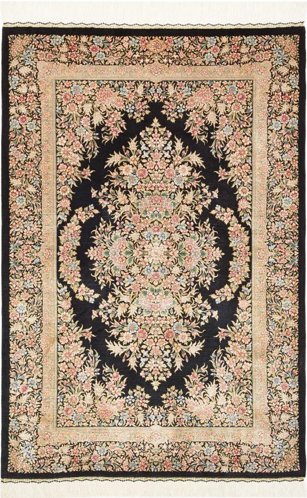 Tapete persa Ghom Seda 124x83 124x83, Tapete persa Atado à mão