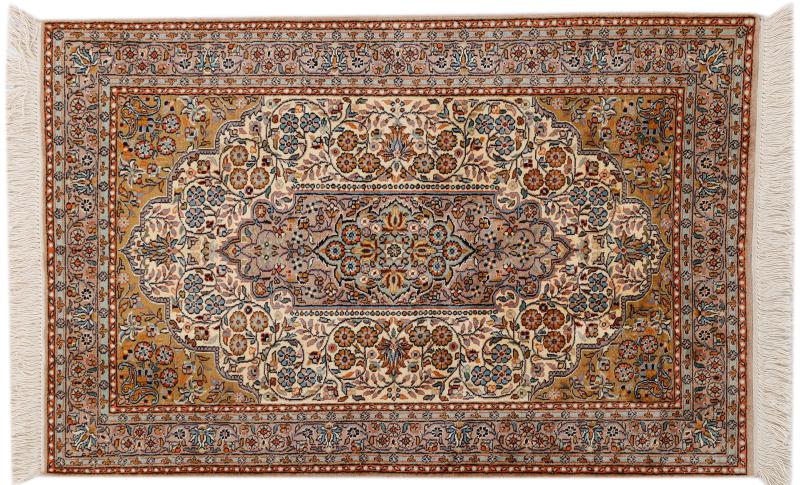 Tapis indien Cachemire Soie 4'0"x2'7" 4'0"x2'7", Tapis persan Noué à la main