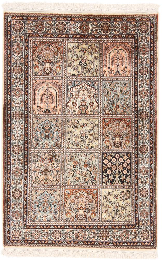 Indo rug Kashmir Silk 4'0"x2'8" 4'0"x2'8", Persian Rug Knotted by hand