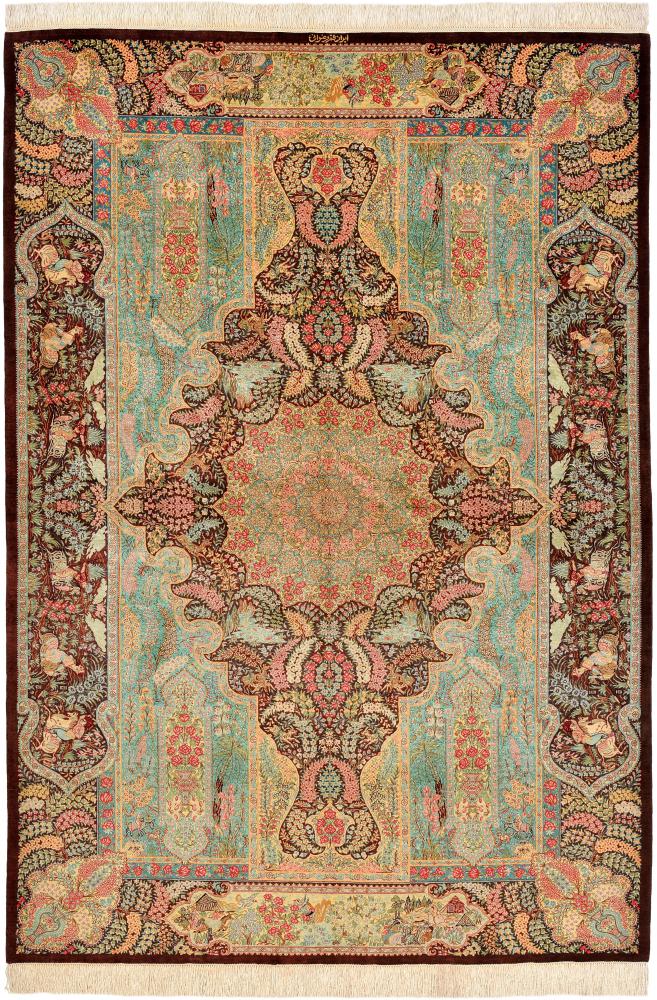 Persialainen matto Ghom Silkki 199x136 199x136, Persialainen matto Solmittu käsin