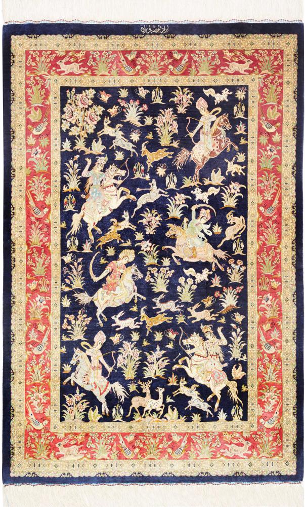Persian Rug Qum Silk 4'9"x3'2" 4'9"x3'2", Persian Rug Knotted by hand