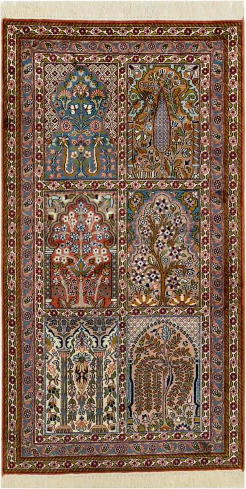 Indo rug Kashmir Silk 4'7"x2'5" 4'7"x2'5", Persian Rug Knotted by hand