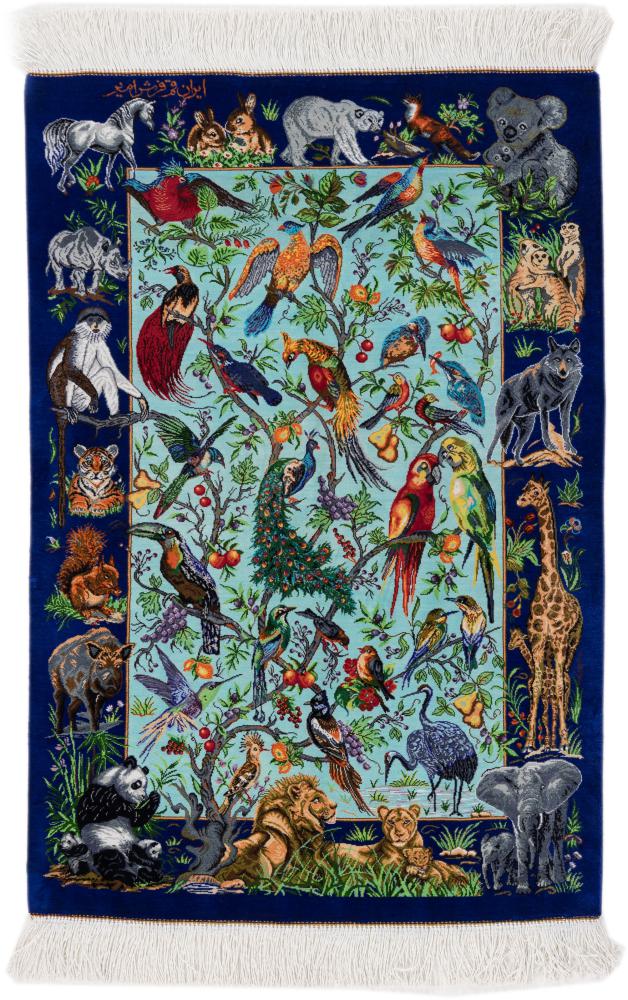 Perzisch tapijt Qum Zijde Signed Farsh Amir 89x61 89x61, Perzisch tapijt Handgeknoopte