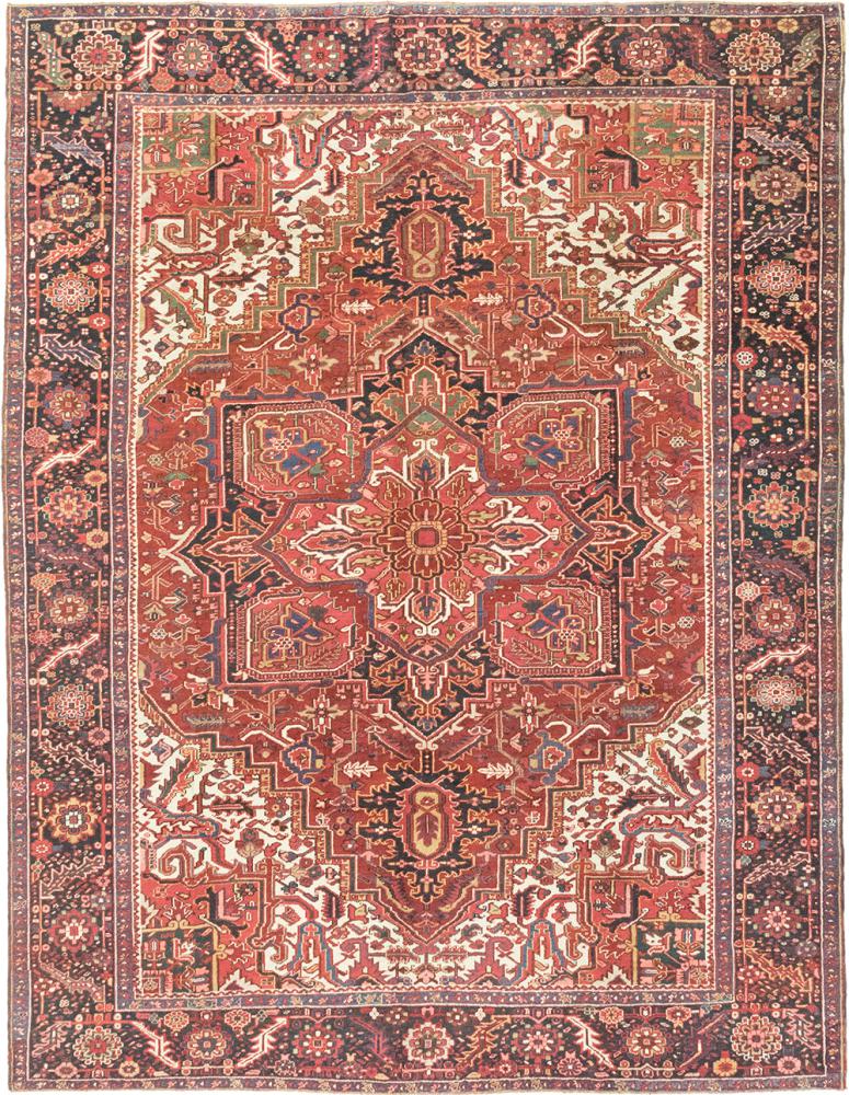 Tapis persan Heriz Antique 373x290 373x290, Tapis persan Noué à la main