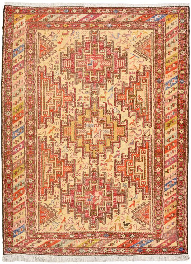 Tapete indiano Kilim Soumak Seda 4'8"x3'5" 4'8"x3'5", Tapete persa Atado à mão